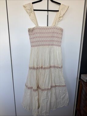 Madewell Cream Maxi Dress with Pink Embroidered Detail